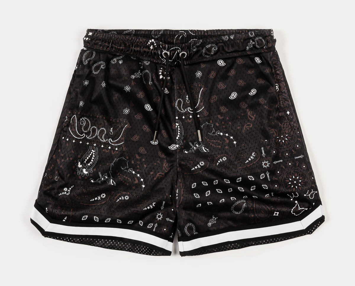 Maison Article Paisley Mesh Striped Mens Shorts Brown White