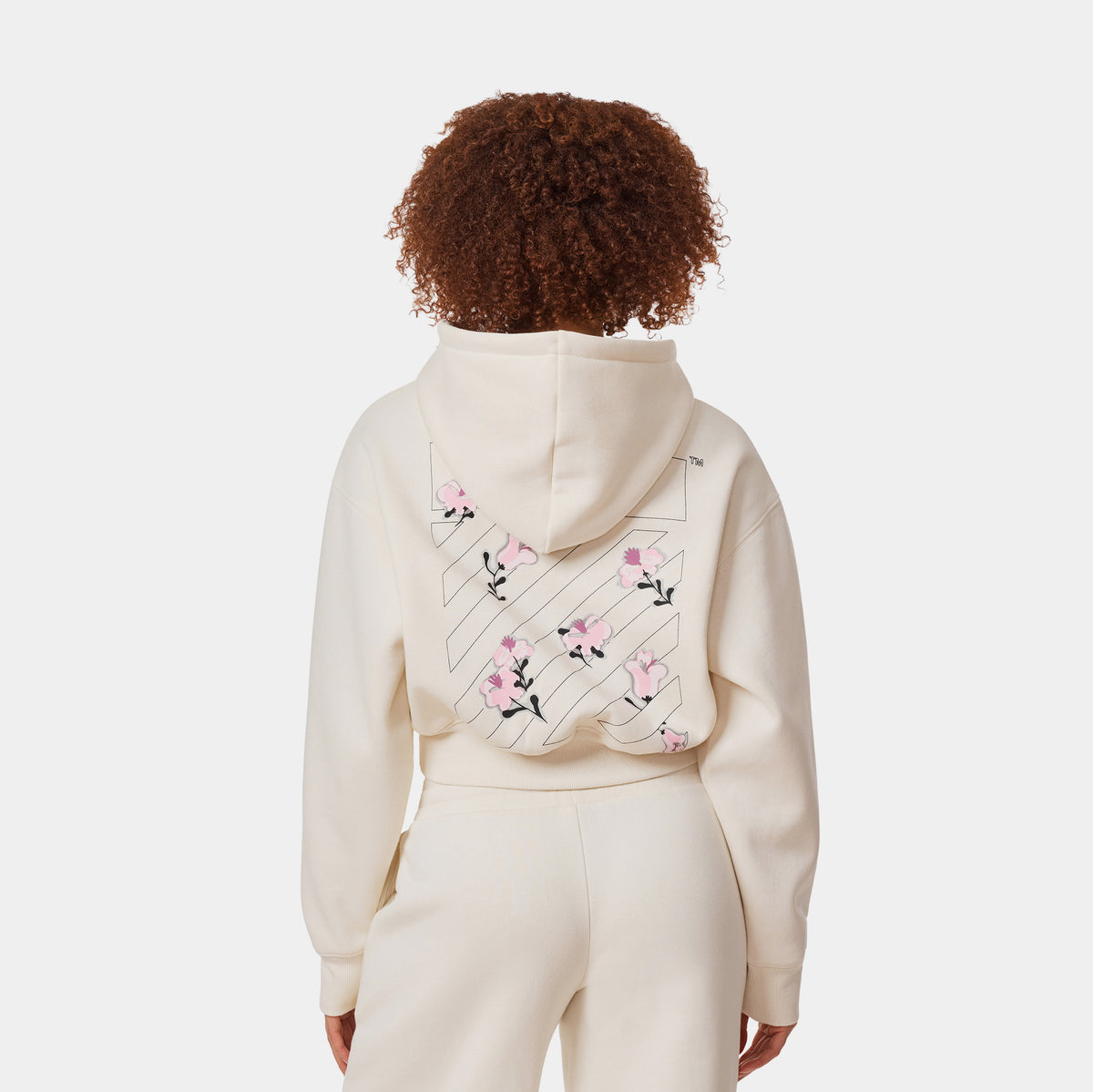 OFF-White L/AB Floral Logo Cropped Womens Hoodie Beige 39B00102T