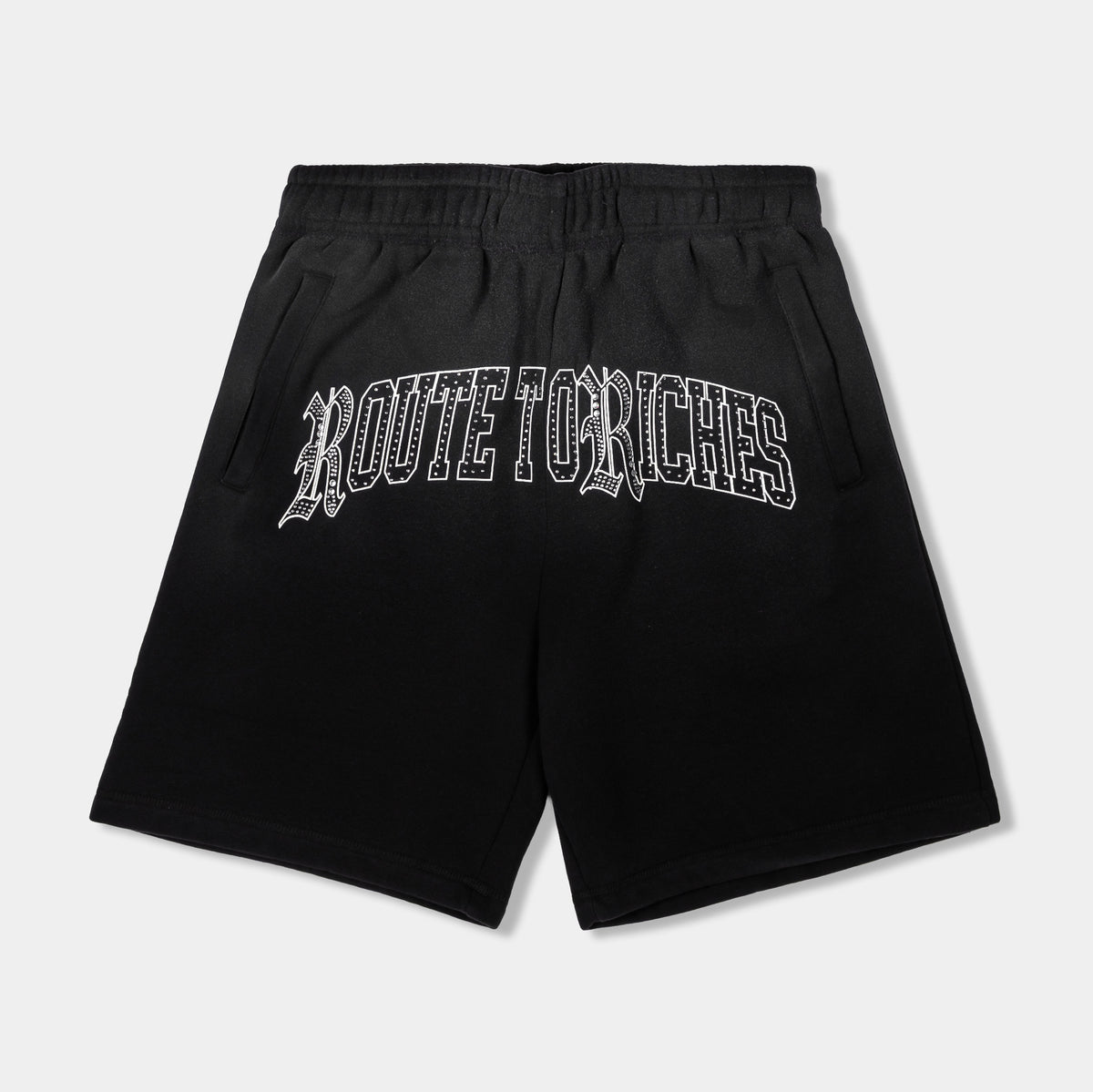 Route To Riches Logo Long Fleece Washed Mens Shorts Black Black