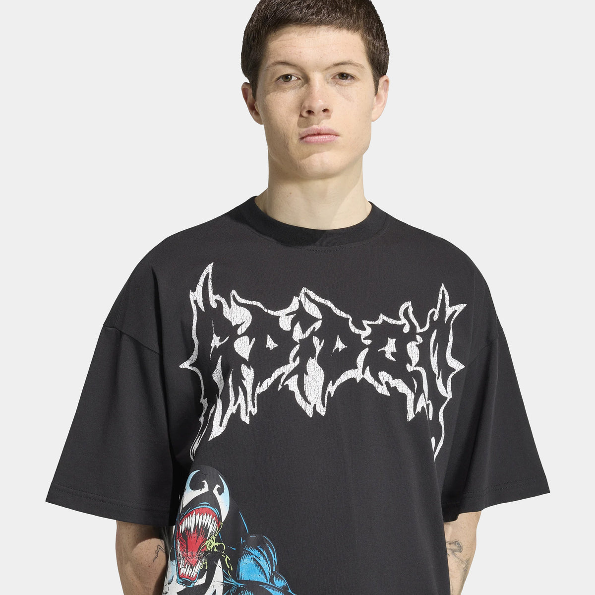 adidas Marvel Venom Graphic Mens Short Sleeve Shirt Black Blue