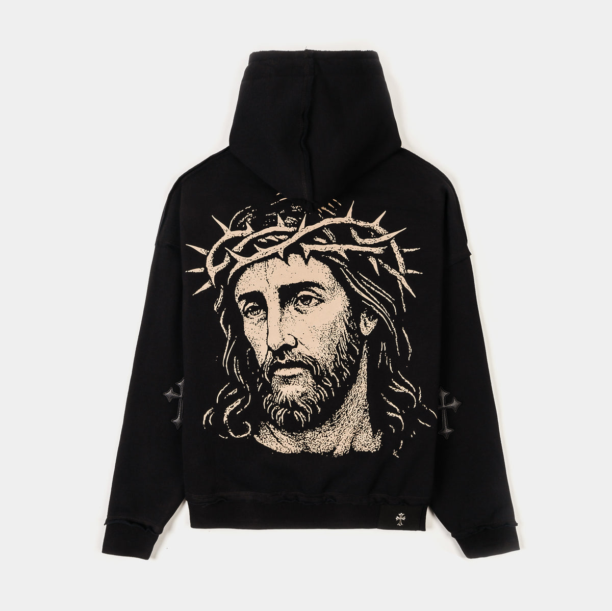 CTHDRL Our Father Cropped Zip Up Mens Hoodie Black Beige MRCZH203