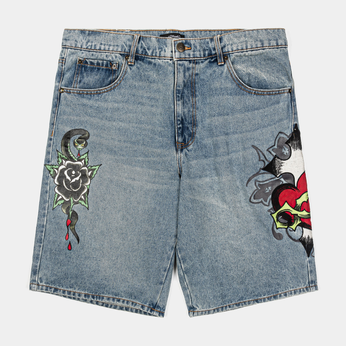 Ed Hardy Sacred Heart Denim Mens Shorts Blue Black MEHD8002-9 
