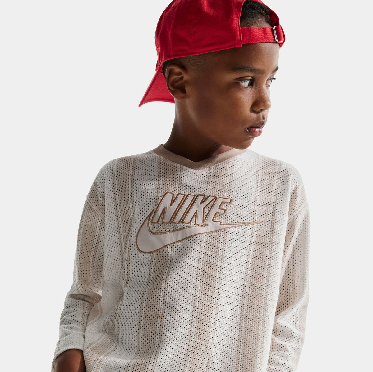 Nike NSW Long Sleeve Mesh Grade School Jersey Light Orewood Brown