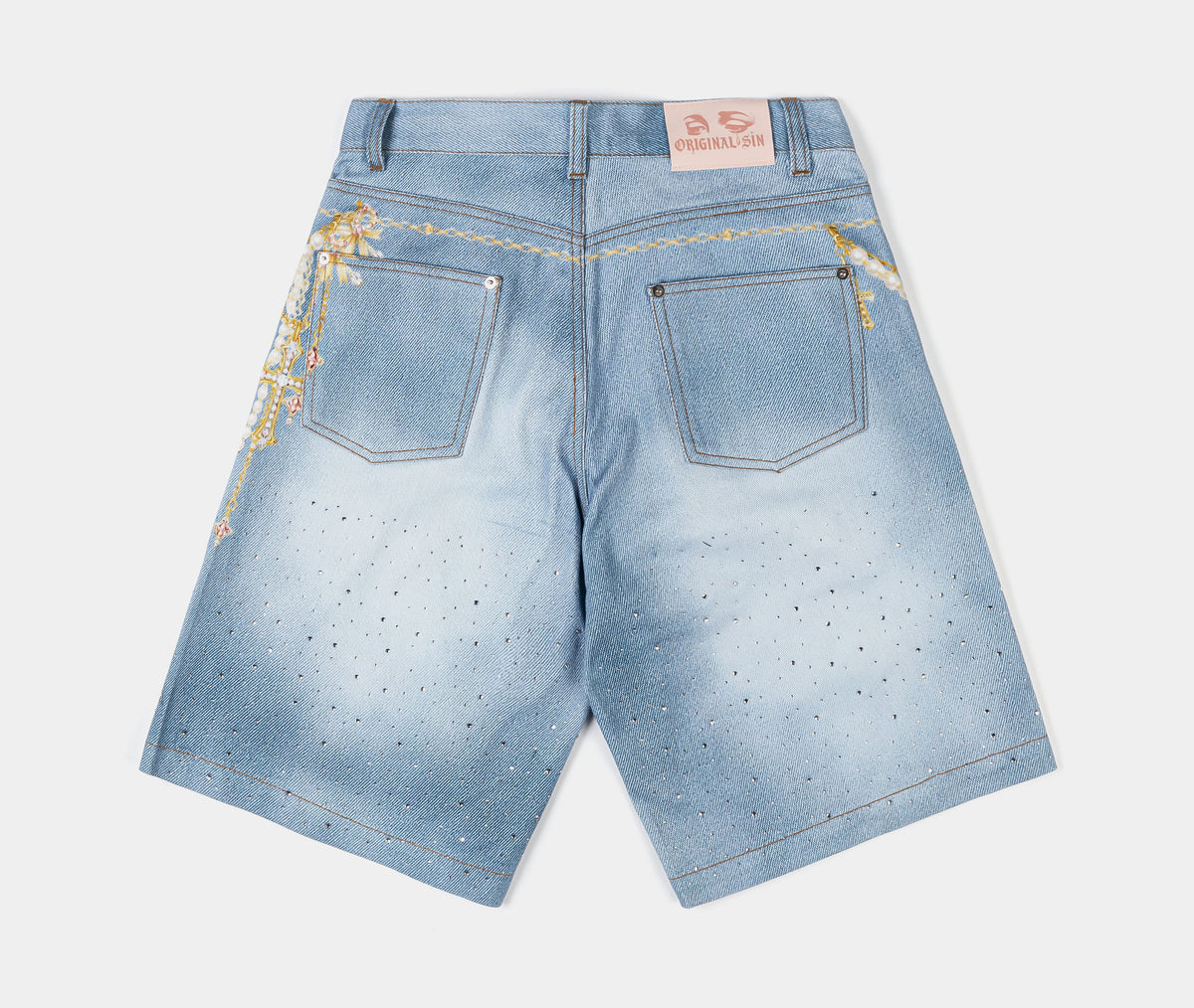 Original Sin Waistchain Denim Womens Shorts Blue Gold OSWDS101