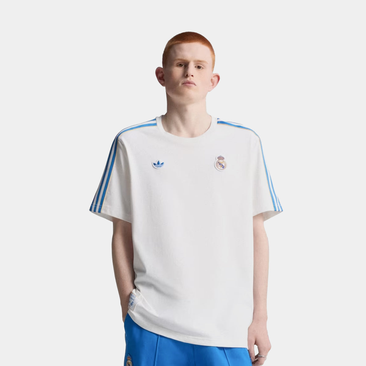 adidas Real Madrid Terrace Icon Mens Short Sleeve Shirt White Blue