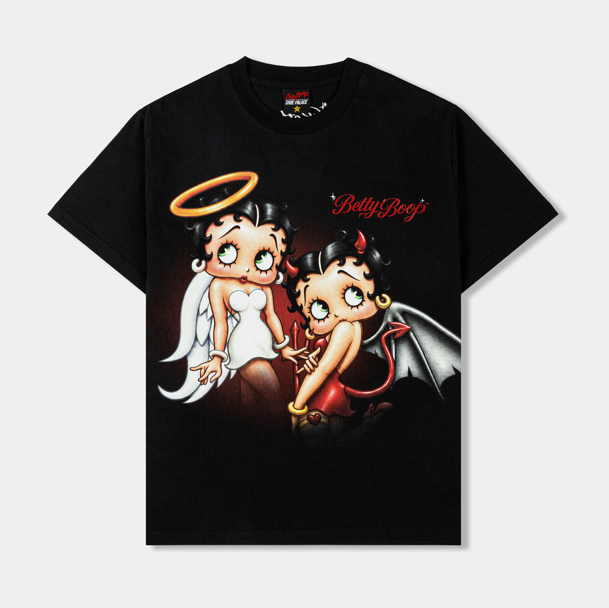 SP x Betty Boop Angel Devil Mens Short Sleeve Shirt Black Red