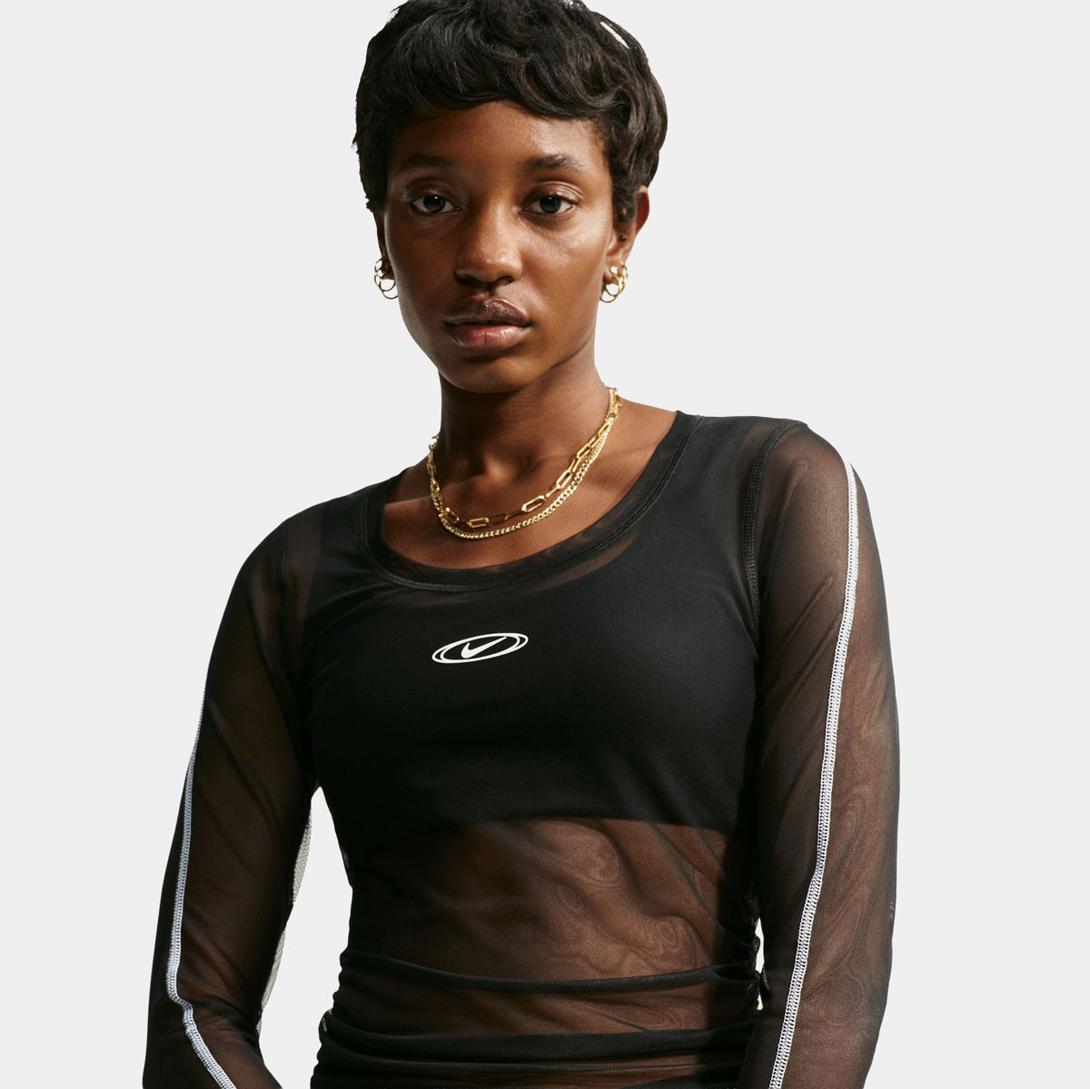 Nike NSW Slim Sheer Womens Long Sleeve Shirt Black White IM8405