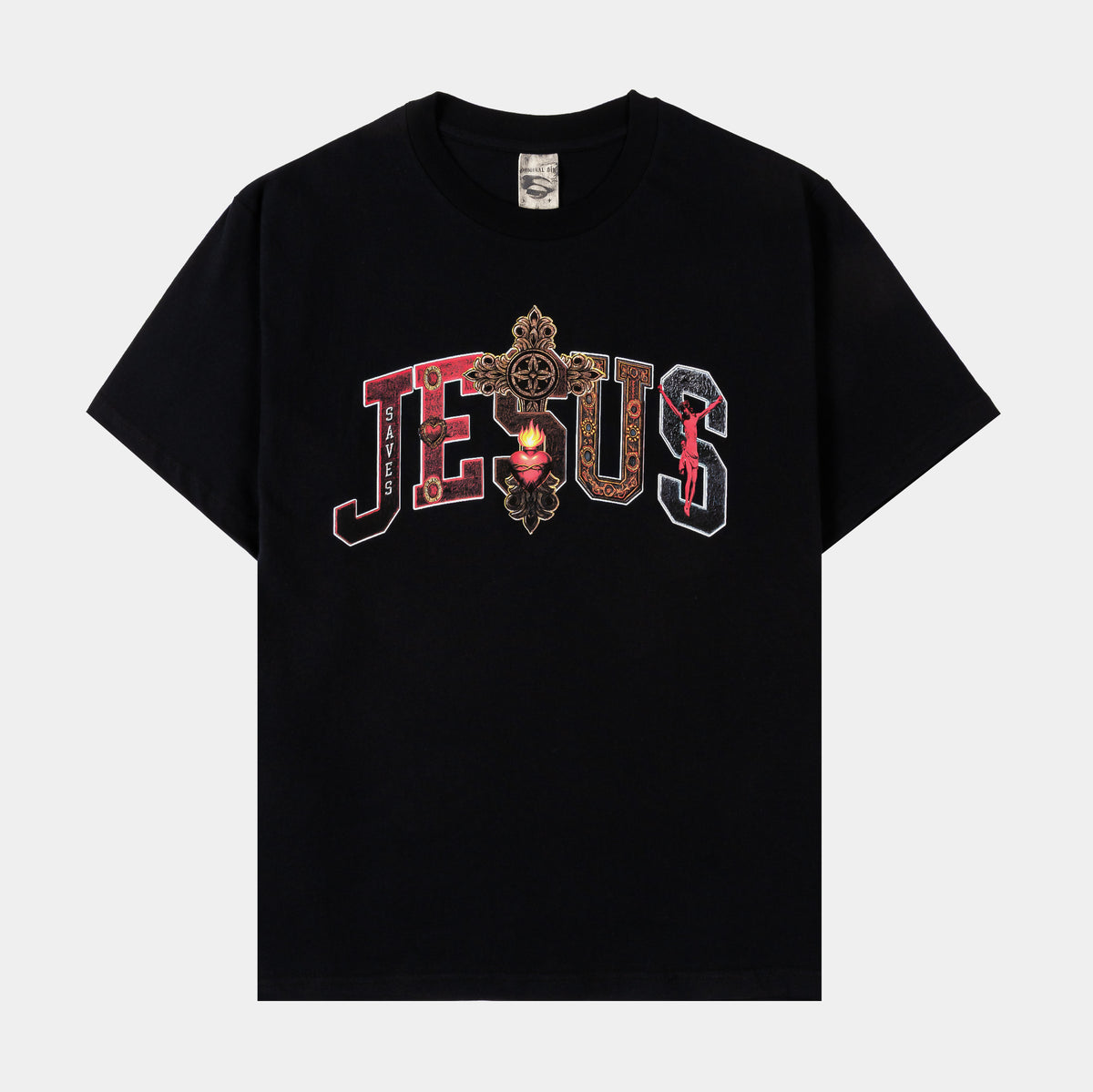 Original Sin Jesus Letters Mens Short Sleeve Shirt Black Red