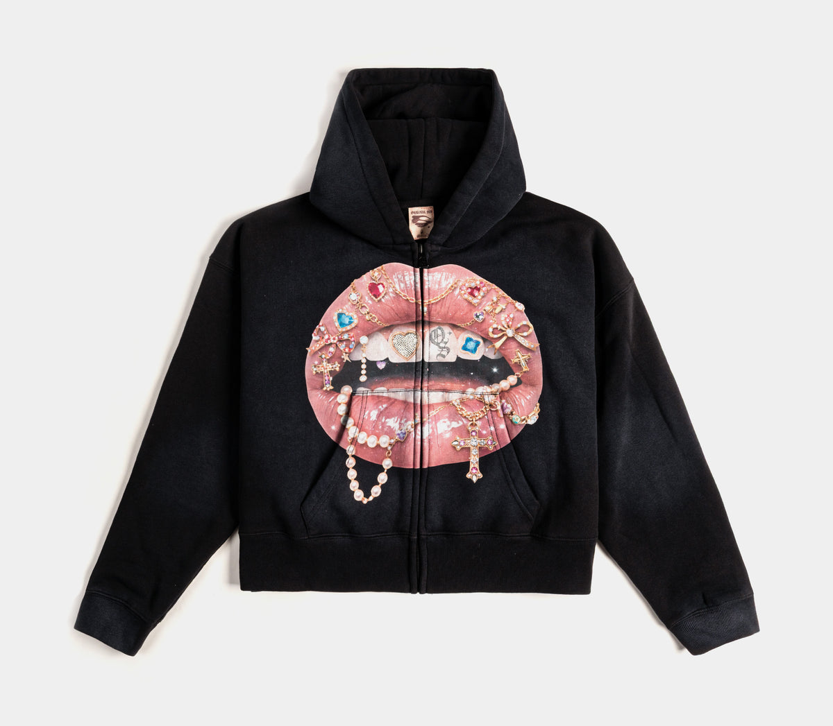 Original Sin Spoiled Lips Full Zip Womens Hoodie Black Pink