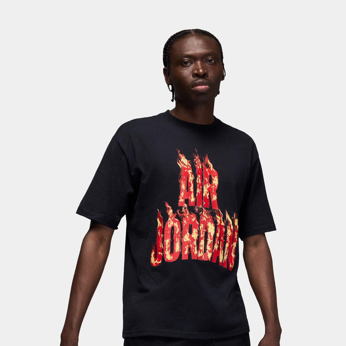 Jordan AJ5 Fire Graphic Mens Short Sleeve Shirt Black Red IQ6956
