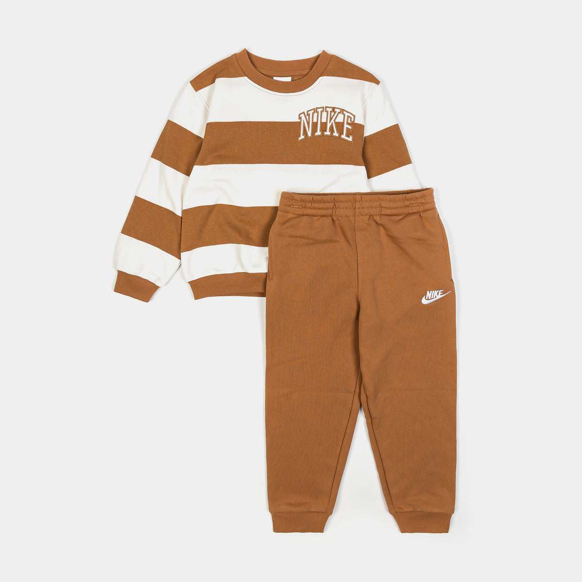 Nike Club Striped Crew and Joggers Preschool Set Brown White