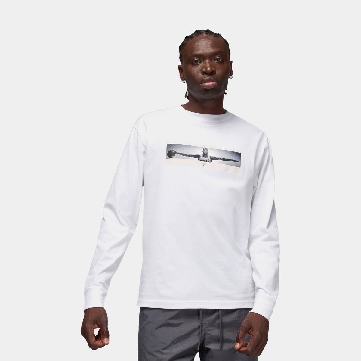 Jordan MJ Wings Brand Photo Mens Long Sleeve Shirt White Black 