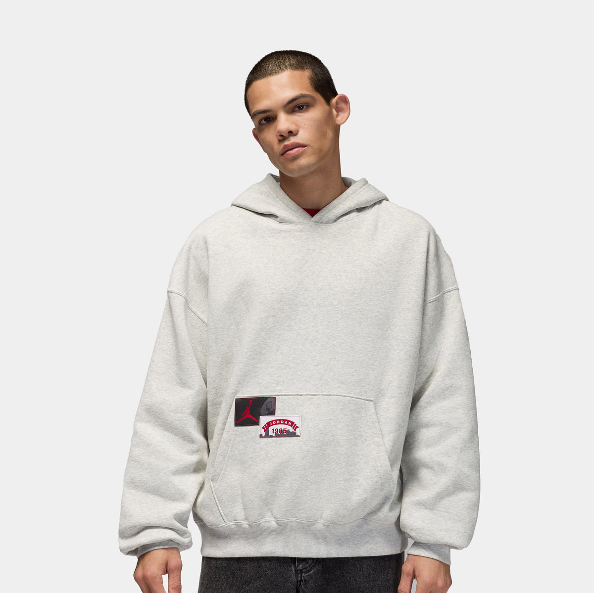 Jordan Brooklyn Oversized Pullover Fleece Mens Hoodie Grey Heather