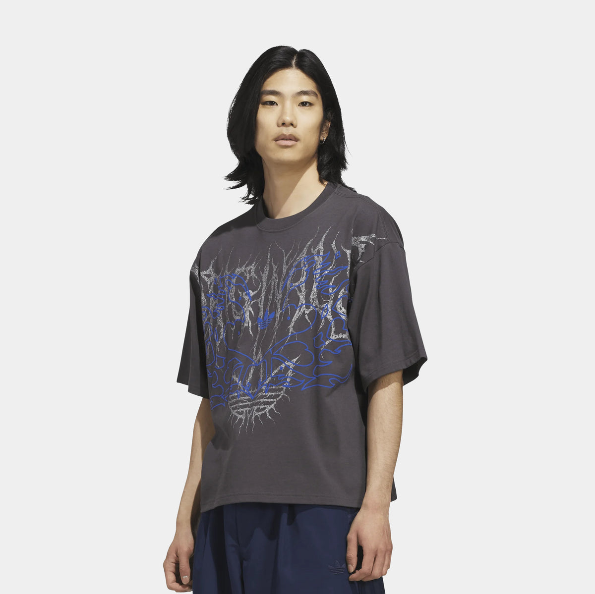 adidas Metal OG Graphic Mens Short Sleeve Shirt Utility Black Grey