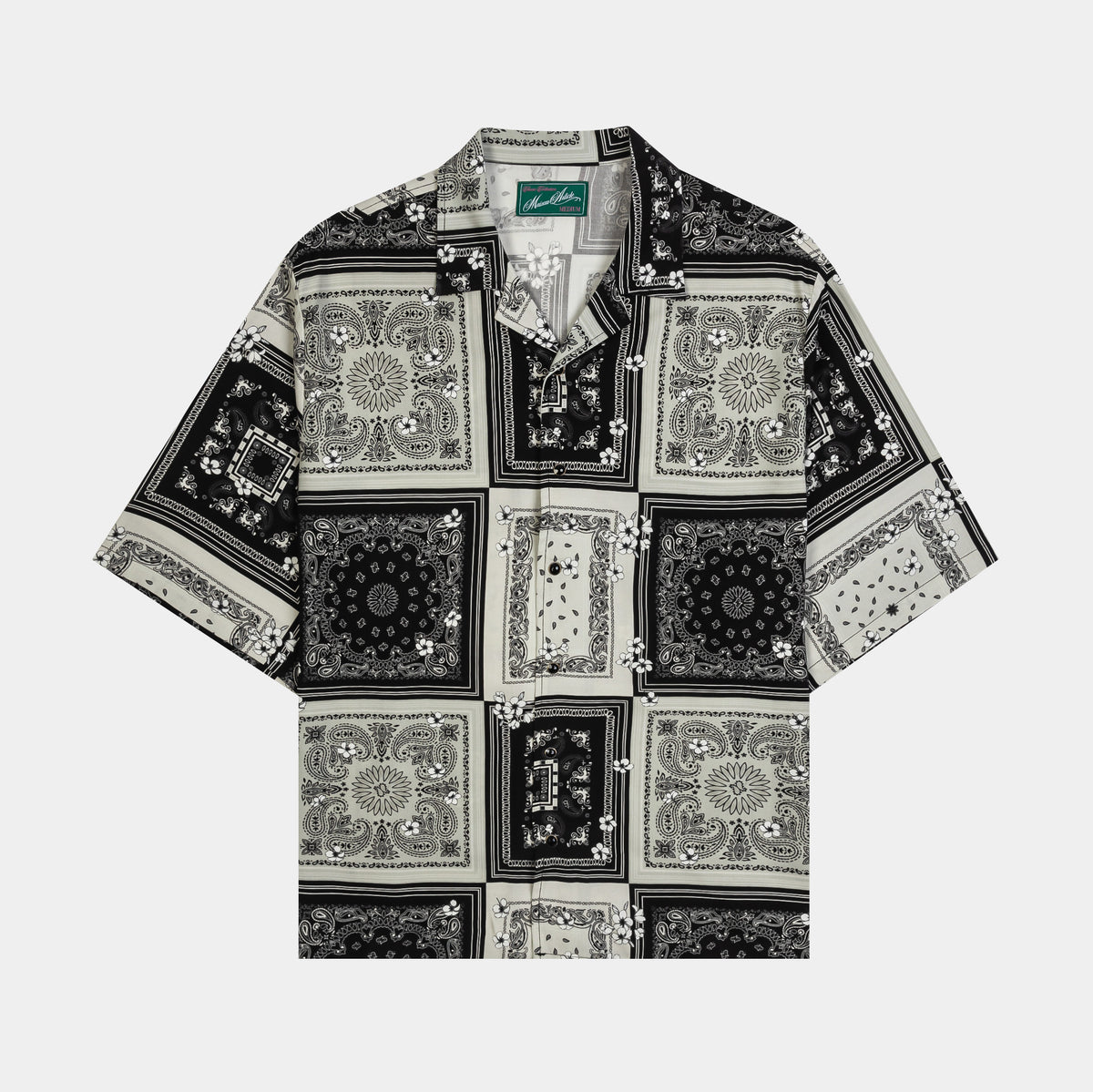 Maison Article Plumeria Paisley Rayon Button Up Mens Short Sleeve 