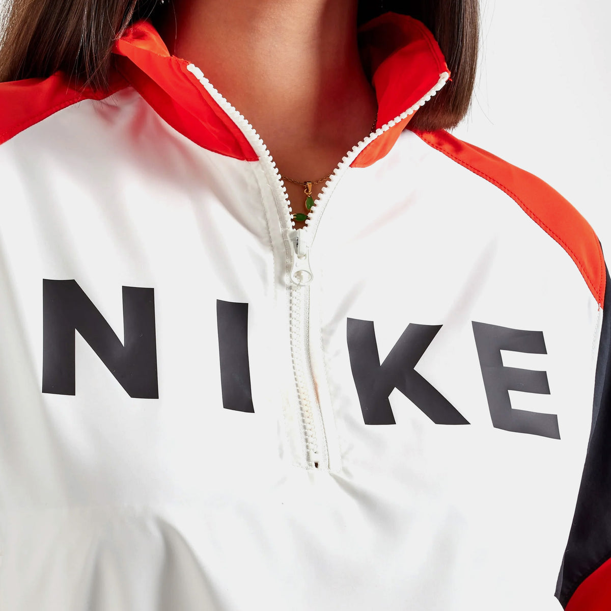 Nike NSW Woven 1 4 Zip Womens Jacket Sail Picante Red Black IH8478