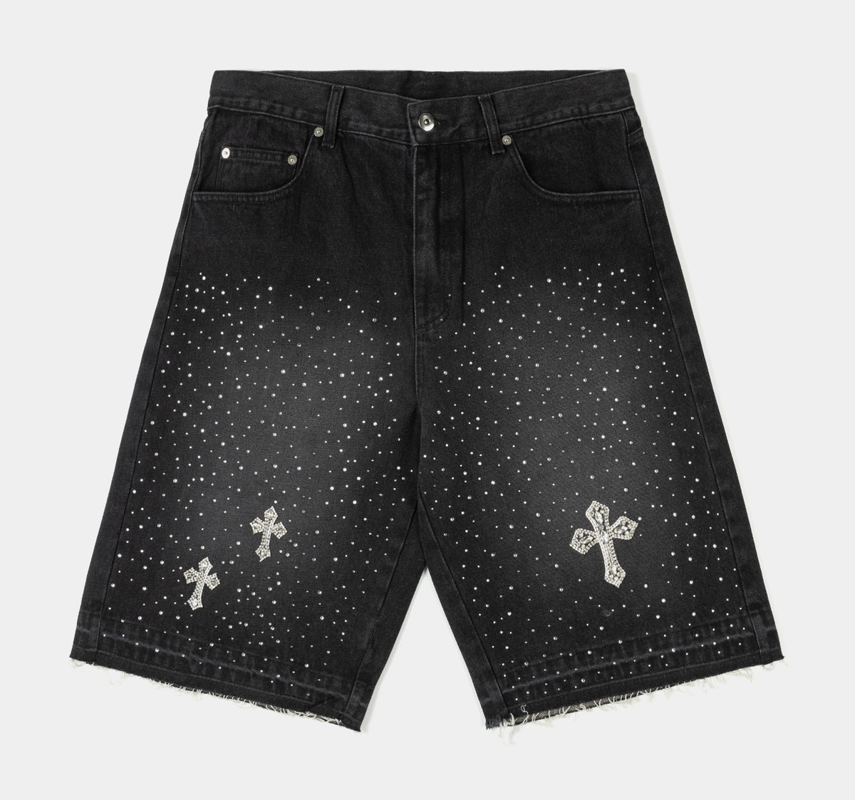Maison Article Bling Crosses Denim Mens Shorts Black MADS206