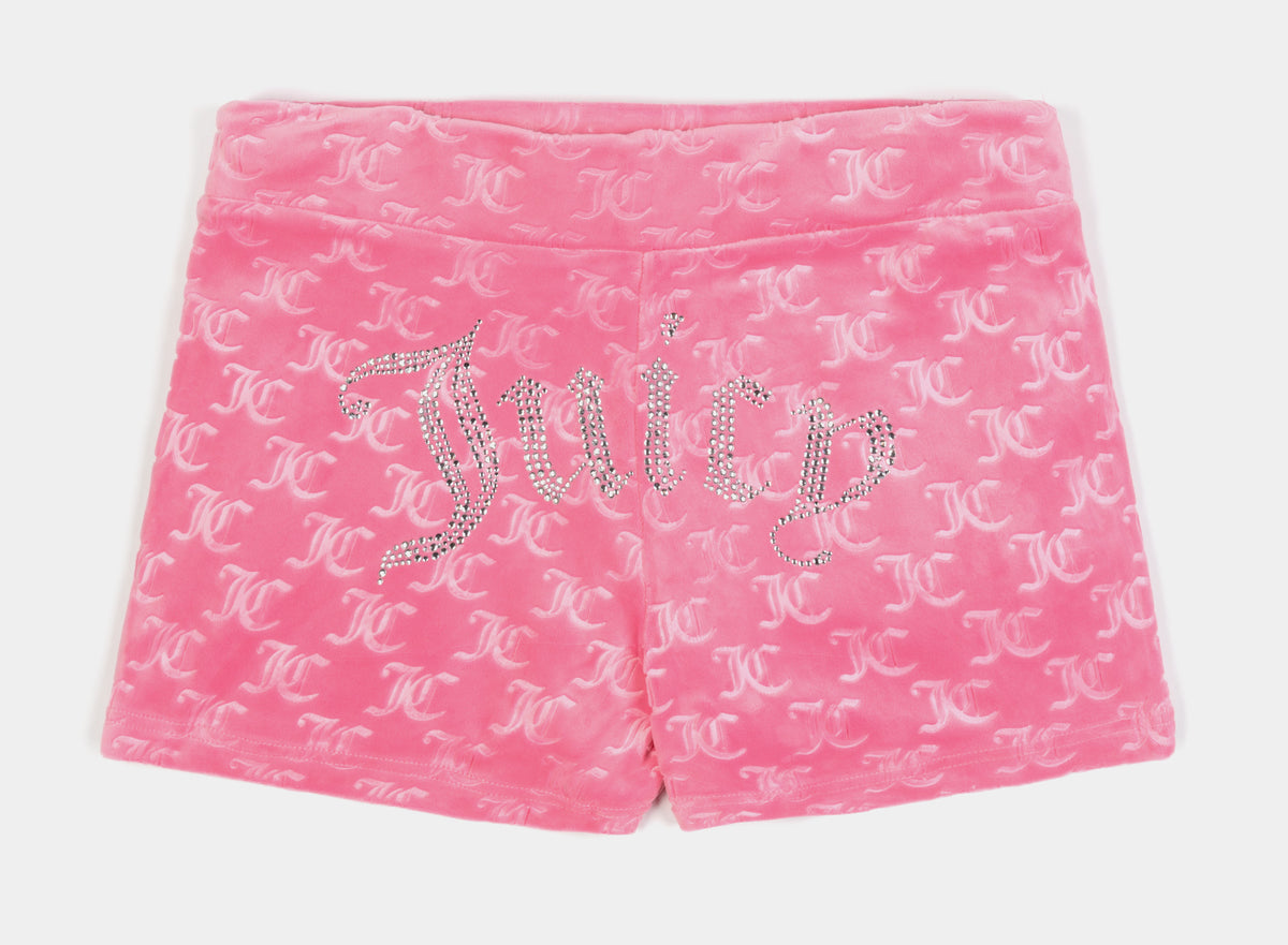Juicy Couture Embroidered Hot Fix Velour Womens Shorts Pink