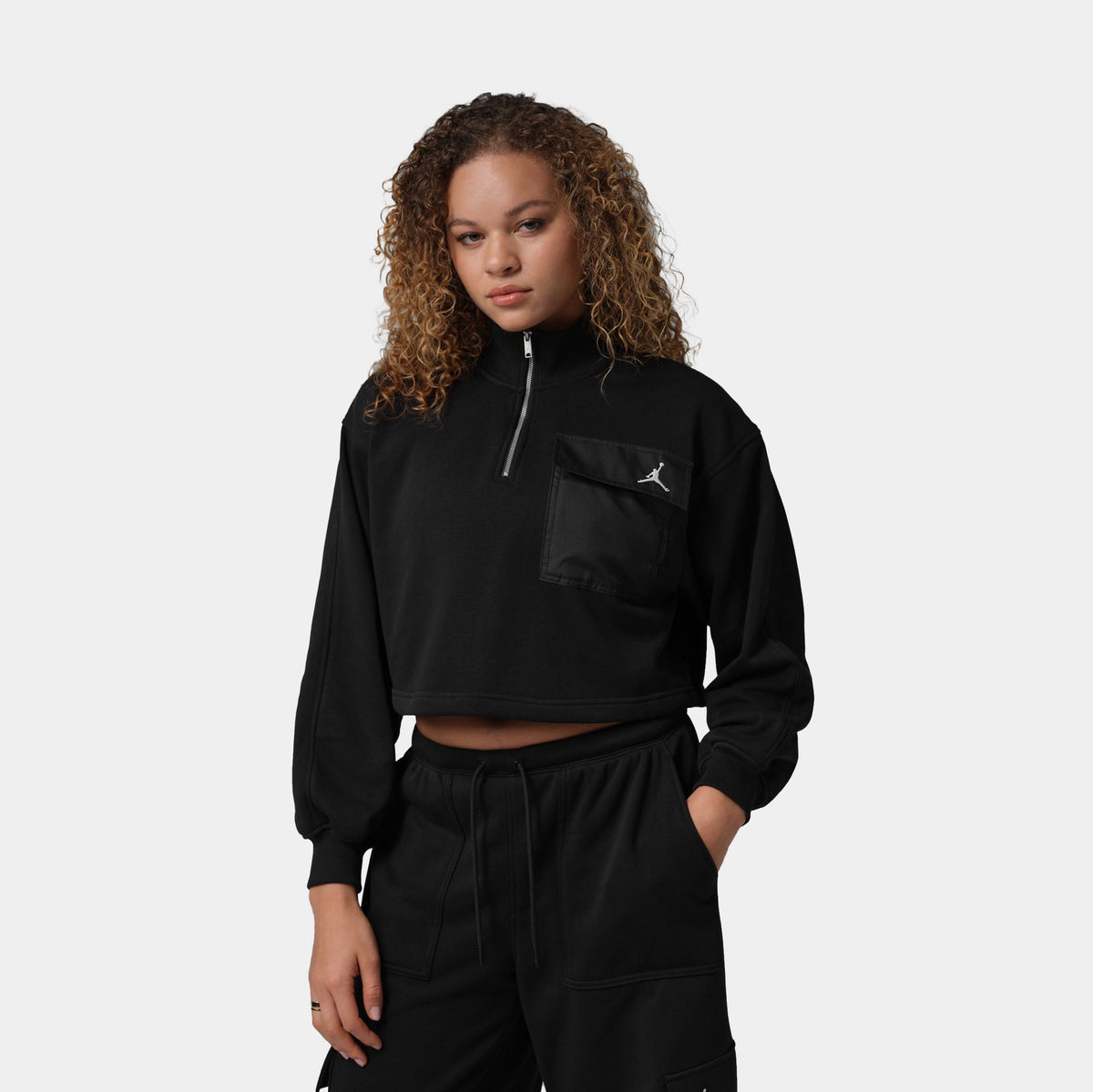 Jordan Brooklyn Fleece 1 4 Zip Hike Mike Womens Top Black White