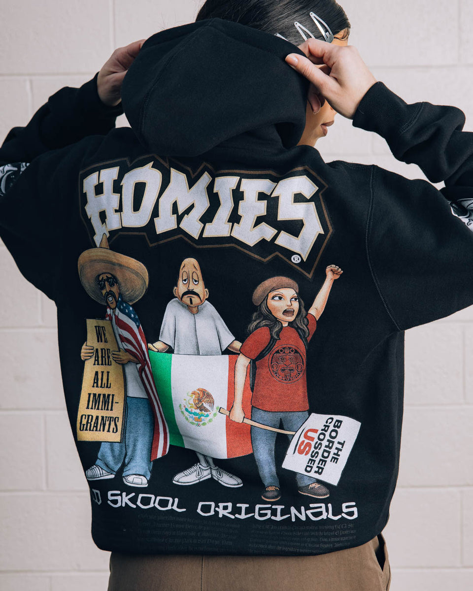 homiesスウェット×ステッカー付き Shoe Palace SP x Homies Old Skool Fleece Pullover Mens Hoodie