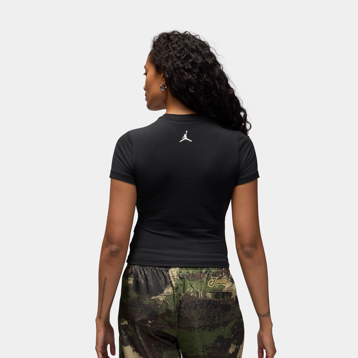 Jordan MJ Necklace Graphic Womens Short Sleeve Shirt Black Gold