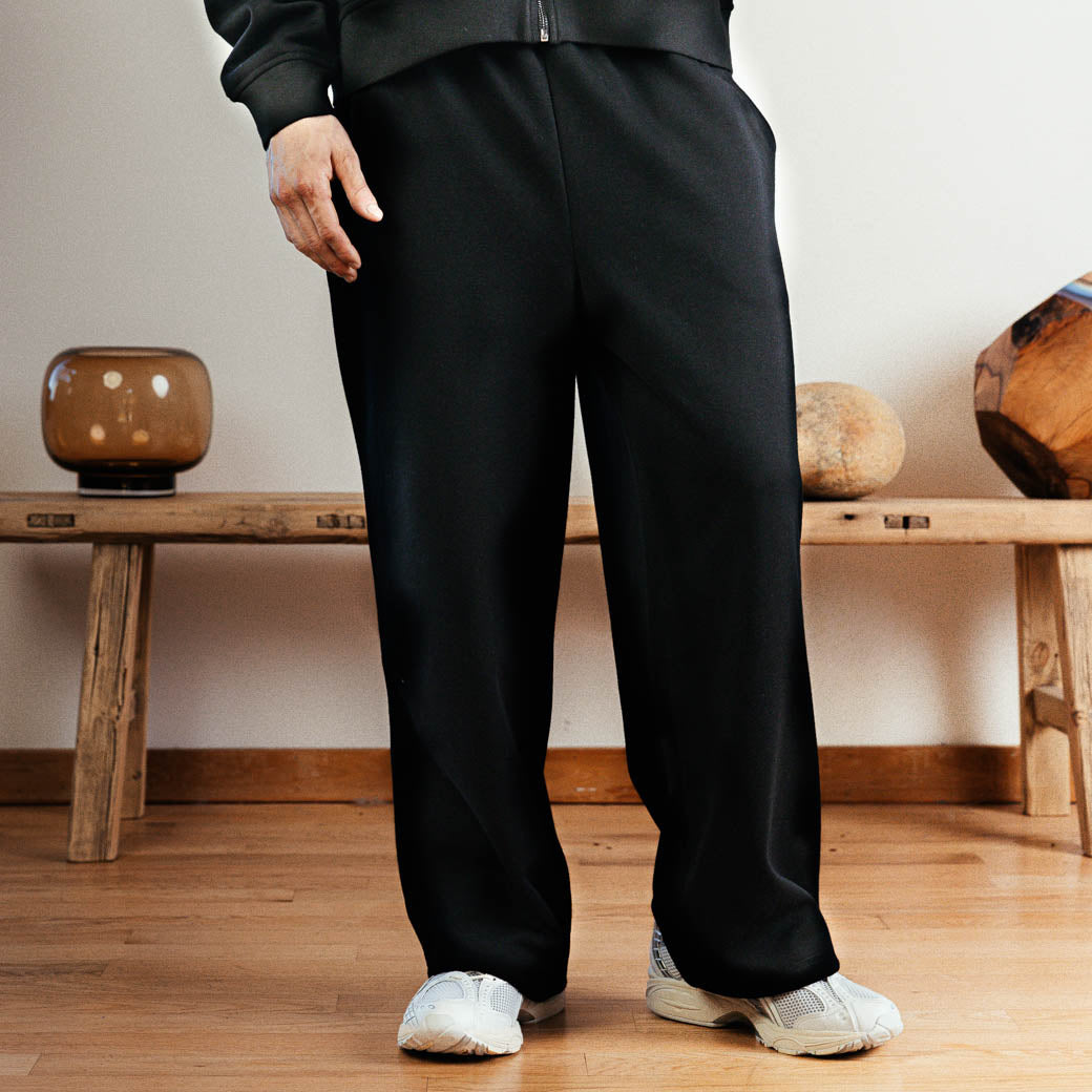 Maison Article Washed Wide Leg Fleece Mens Pants Black MAWP104