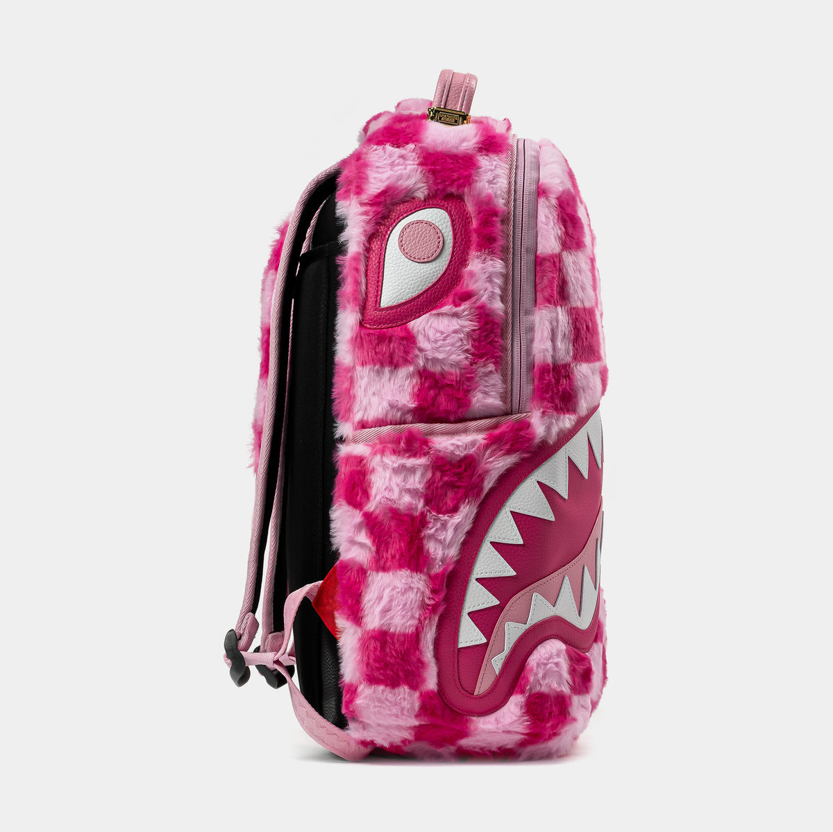Sprayground Pink Furry Checker Shark Mens Backpack Pink Light Pink