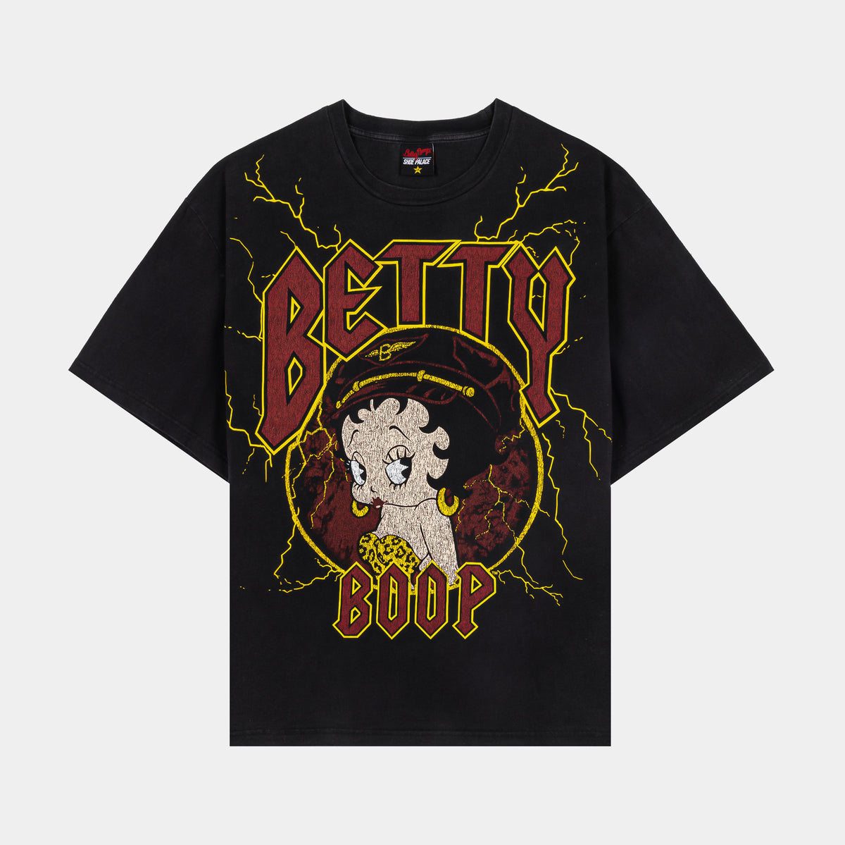 SP x Betty Boop Lightning Washed Mens Short Sleeve Shirt Black Red