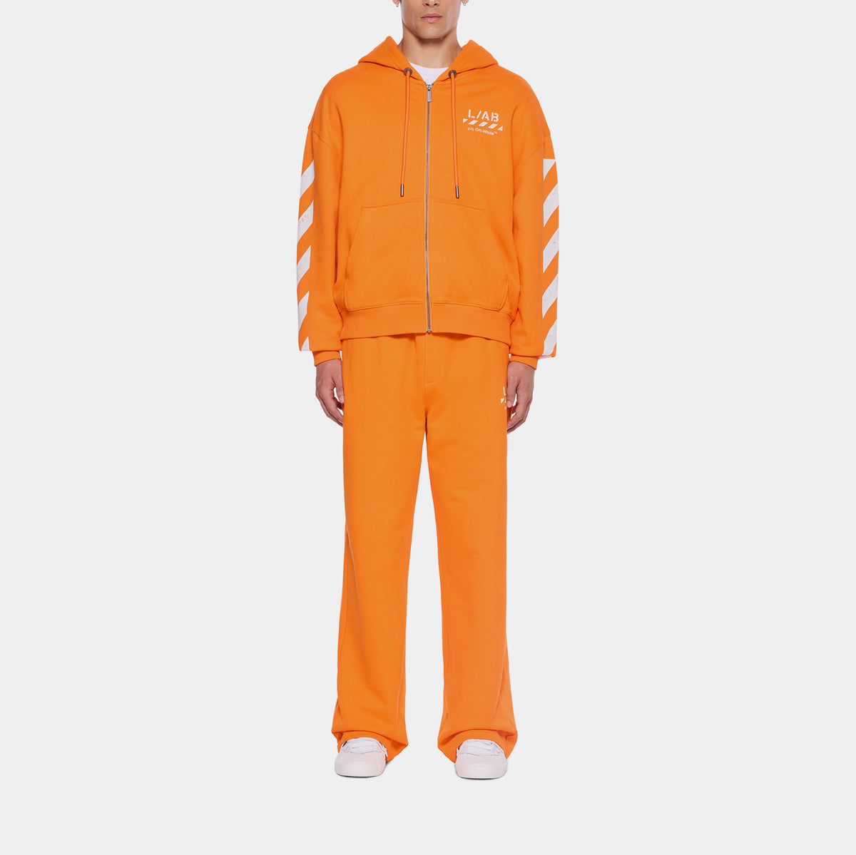 OFF-White L/AB Diagonal Full Zip Up Fleece Mens Hoodie Orange