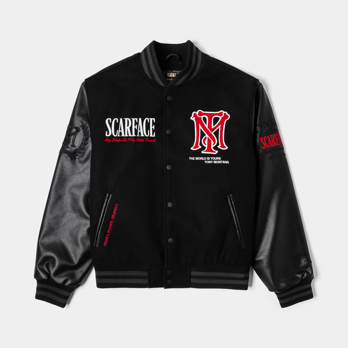 Shoe Palace SP x Scarface TWIY Varsity Jacket Black Red SFVJ603