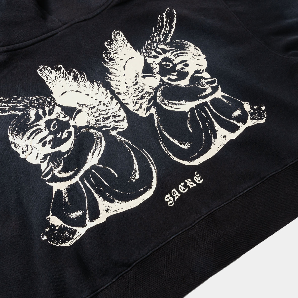 Sacré Angel Soft Zip Up Womens Hoodie Black Cream SCRHD106 – Shoe