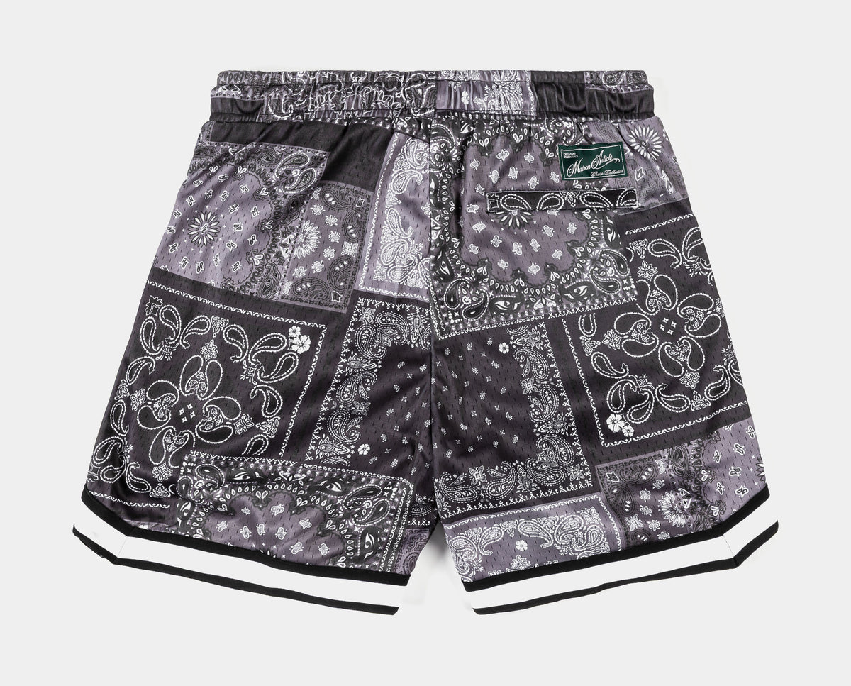 Maison Article Paisley Mesh Striped Mens Shorts Grey Black