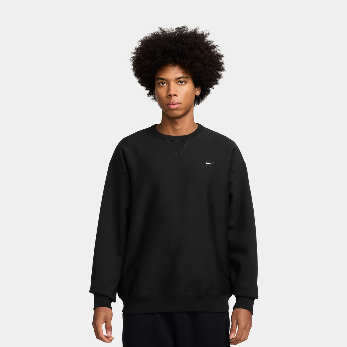 Nike Solo Swoosh Fleece Crew Mens Sweatshirt Black White HV1086