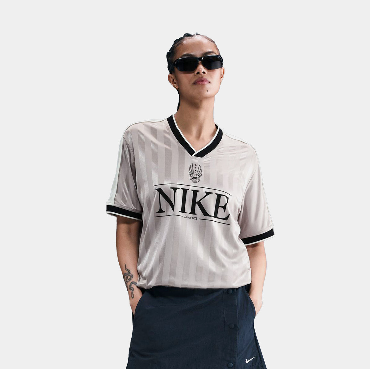 Nike NSW V Neck Top Womens Jersey College Grey Sail Black Black