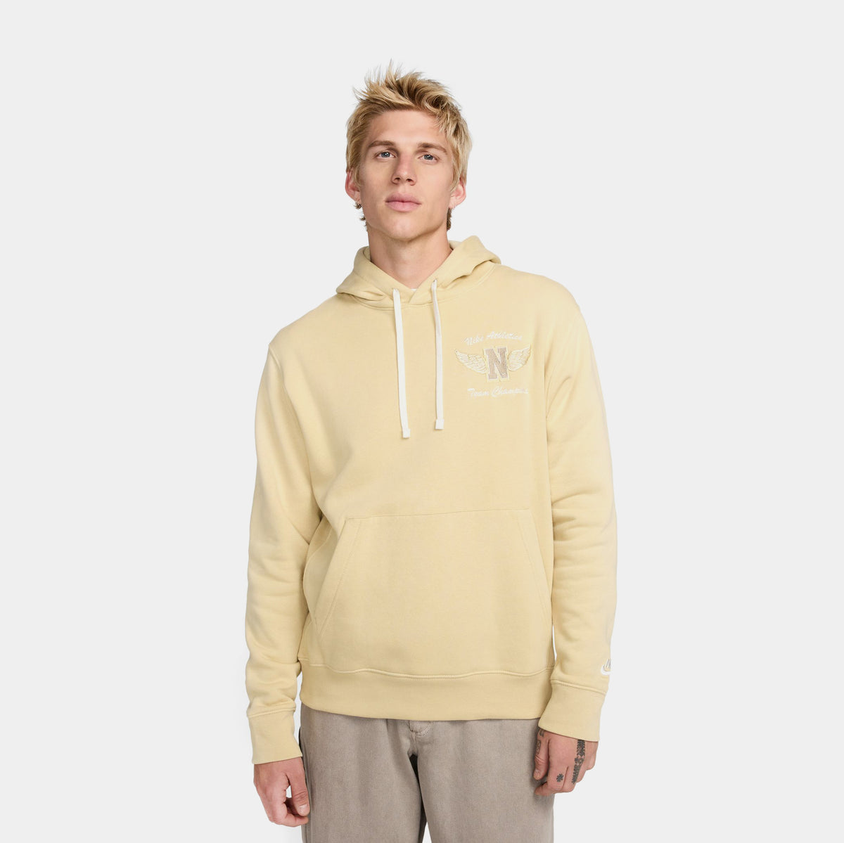 Nike NSW Team Champion Pullover Mens Hoodie Gold White HJ6907-783