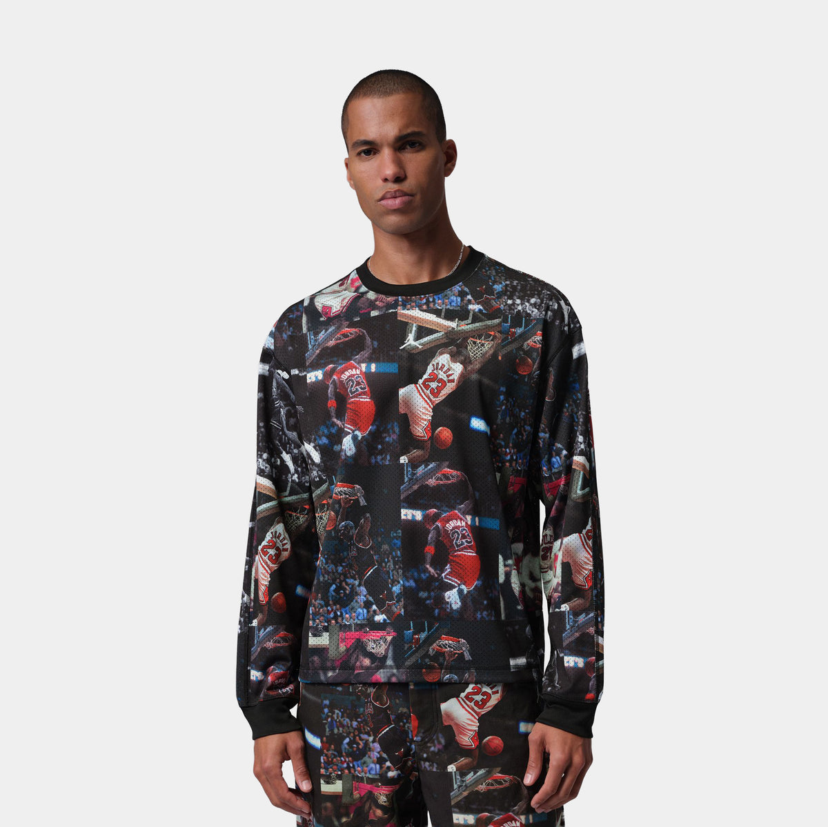 Jordan JDN Flight Printed Long Sleeve Mens Jersey Black Beige