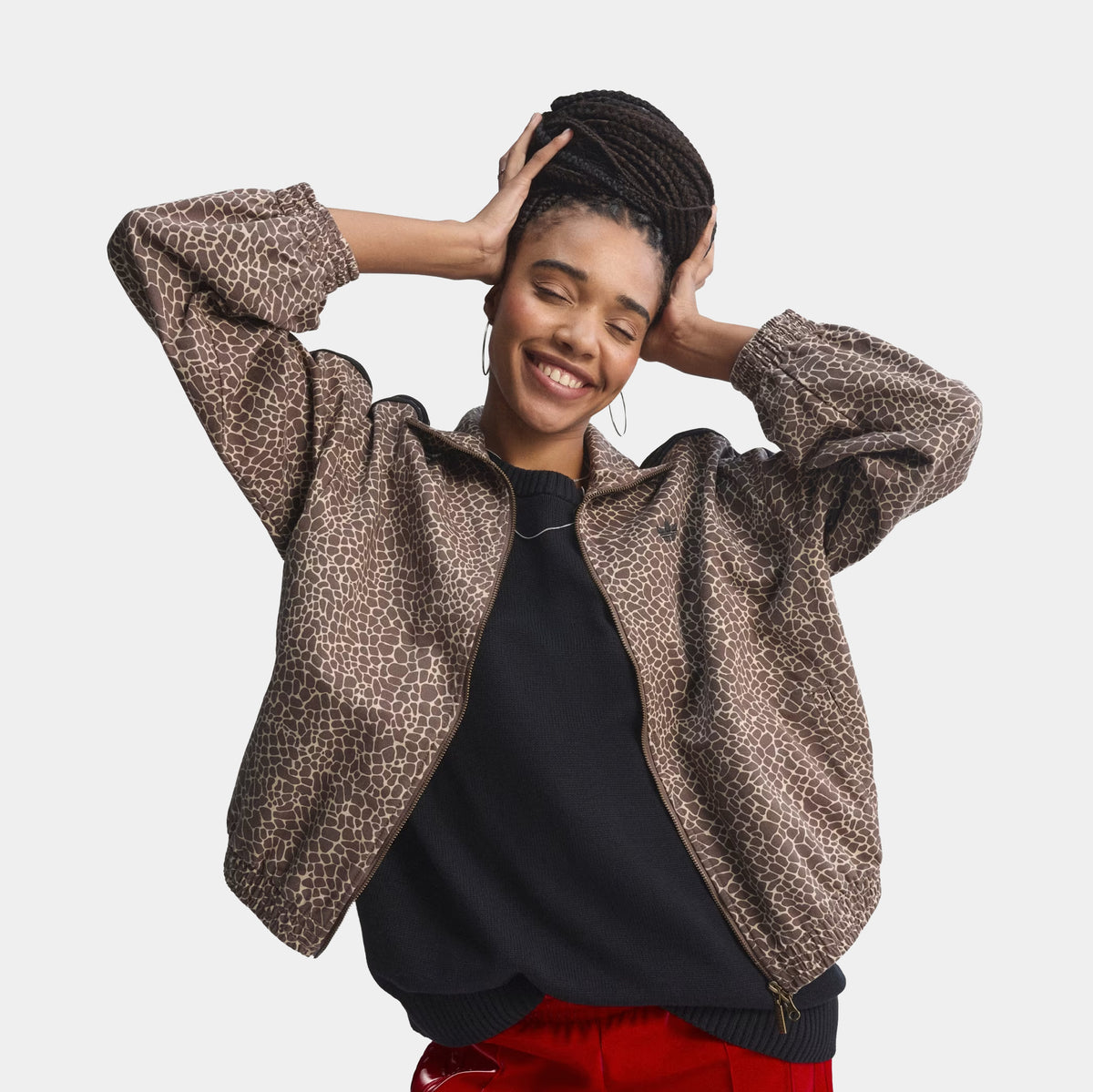 adidas Firebird Oversized All Over Print Denim Womens Jacket Earth