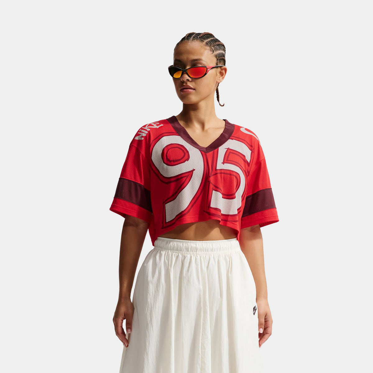 Nike NSW Oversized Cropped Womens Jersey Red White IQ0063-657