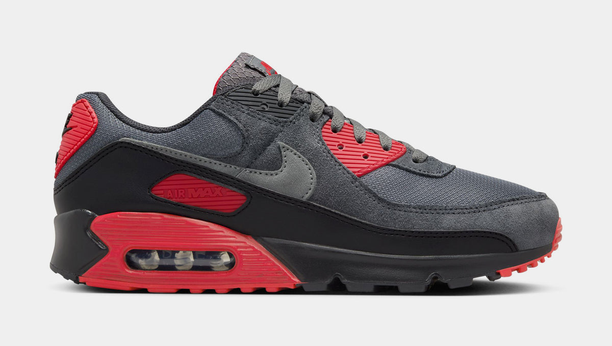 Nike Air Max 90 Mens Running Shoes Black Iron Grey Fire Red Smoke
