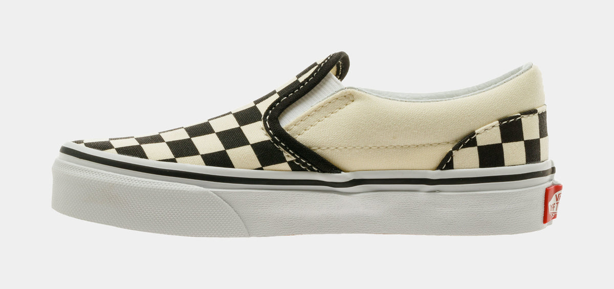 beige and white checkered vans
