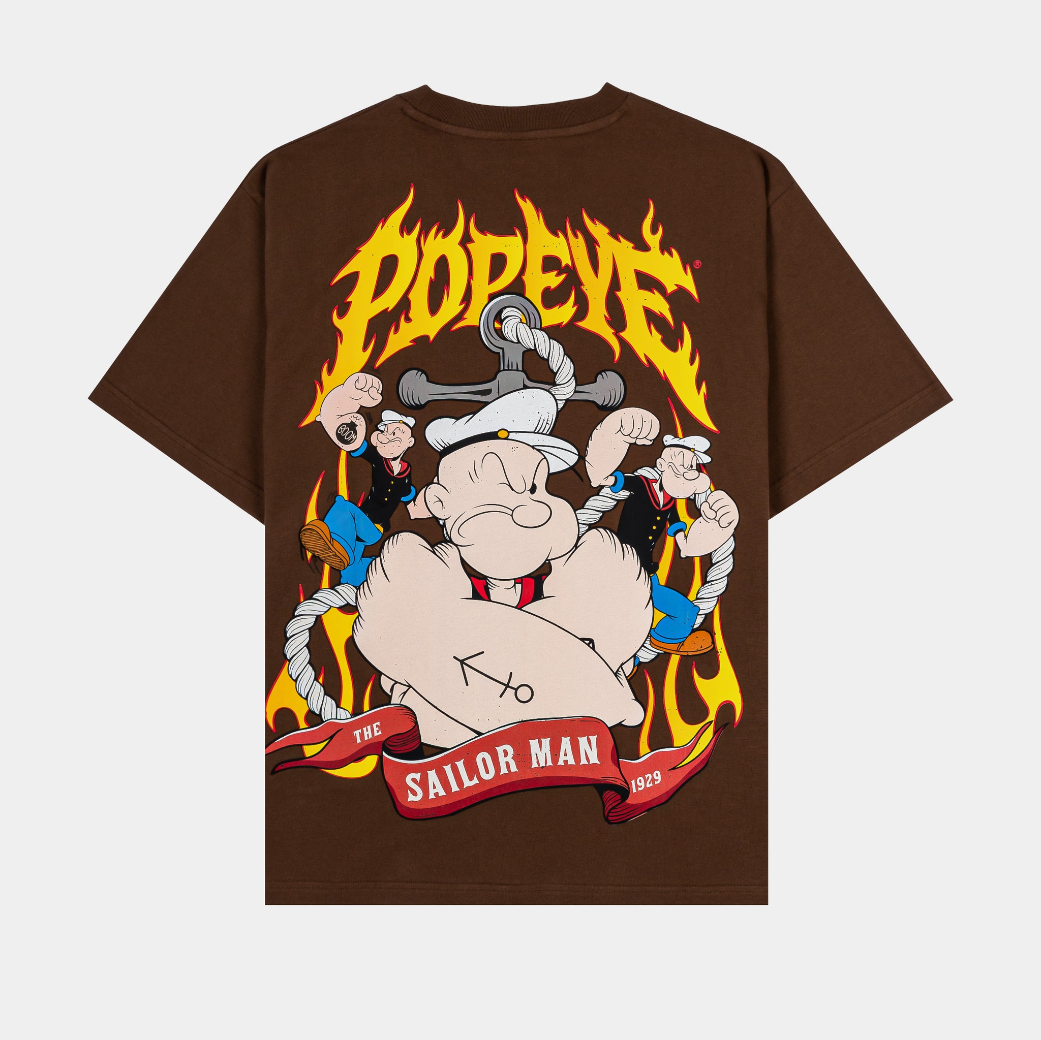 SP x Popeye Flames Mens Short Sleeve Shirt Brown Yellow POPSS111