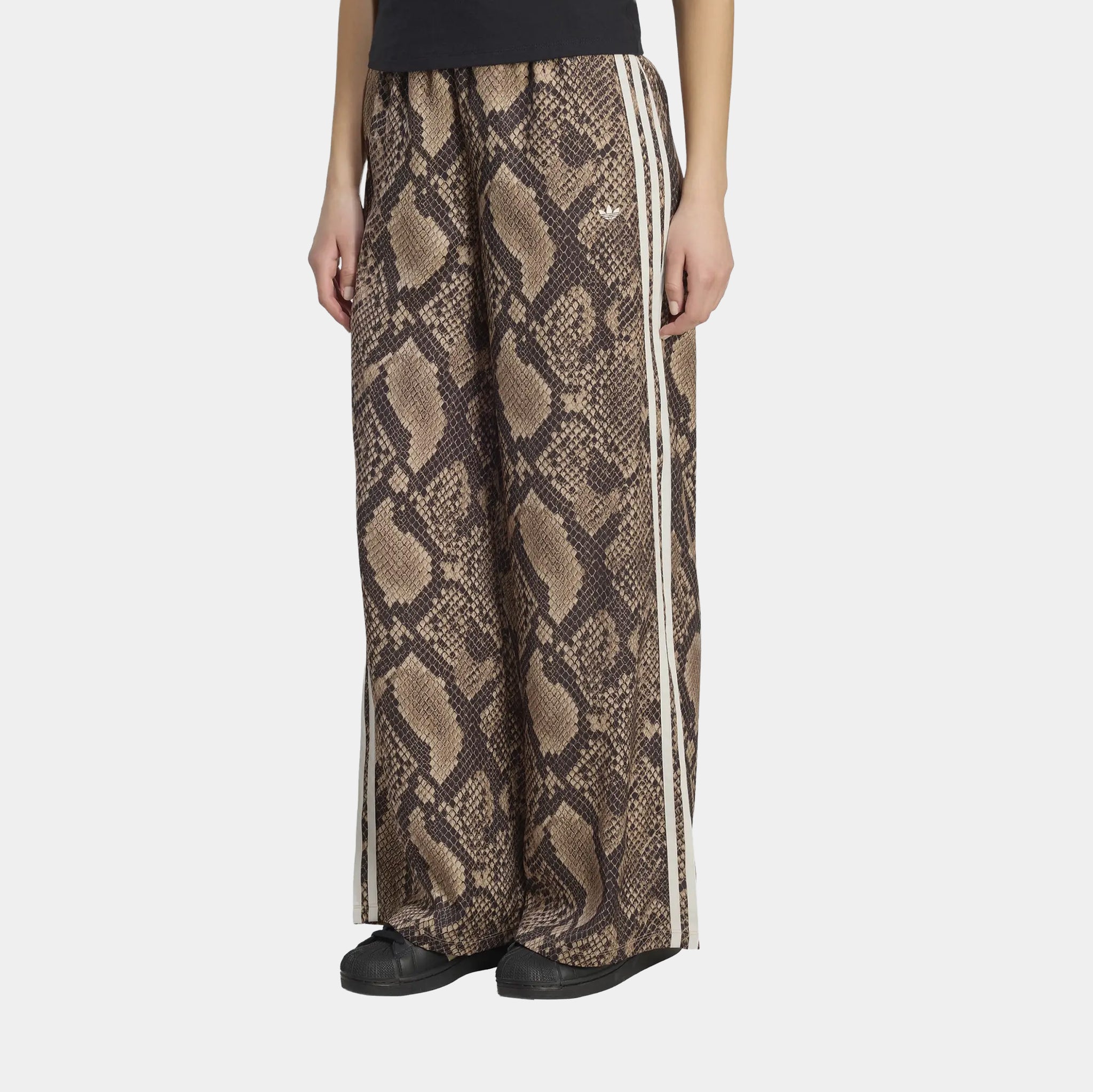 adidas Satin Snake Print Wide Leg Track Womens Pants Linen Magic
