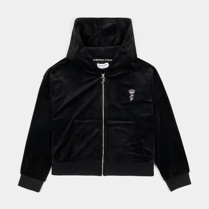 Juicy Couture Roses Cropped Zip Up Womens Hoodie Liquorice
