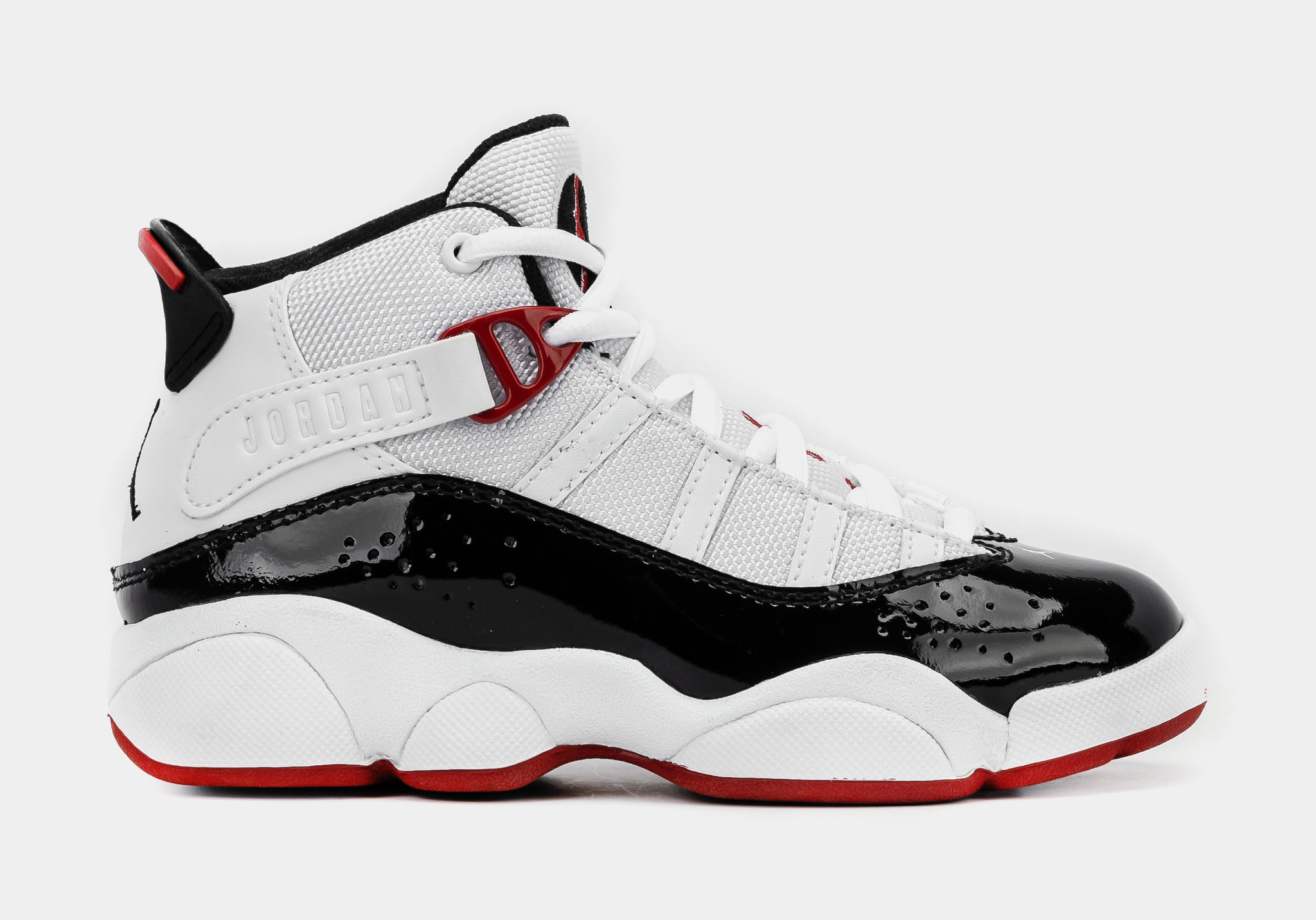 Jordan Rings Preschool Basketball Shoes White Black Varsity Red