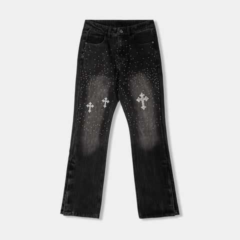 Original Sin Cross Patch Denim Mens Pants Black OSDP301 – Shoe Palace