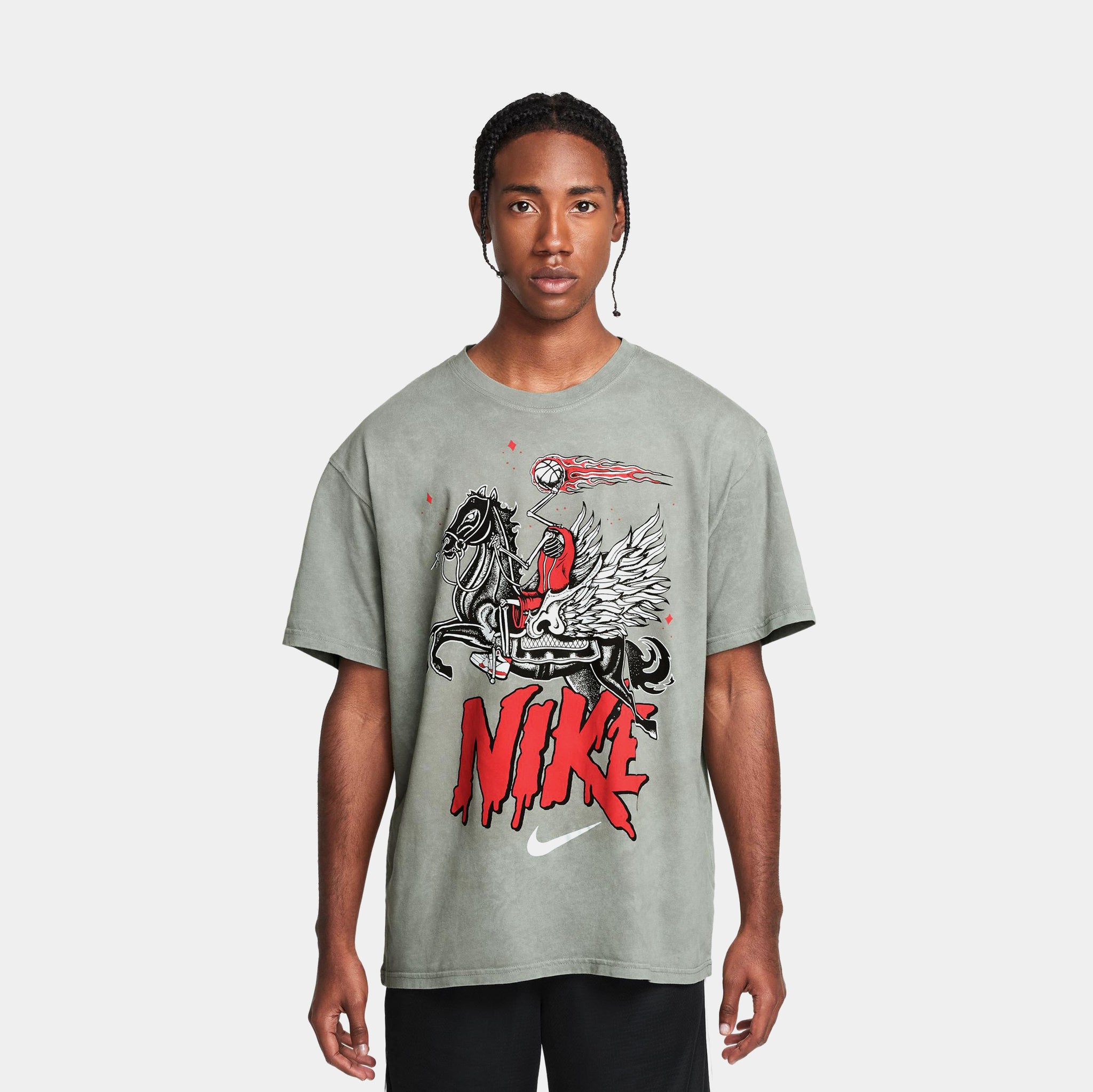 Nike Max90 Warriors Mens Short Sleeve Shirt Grey Red HF6199-029 