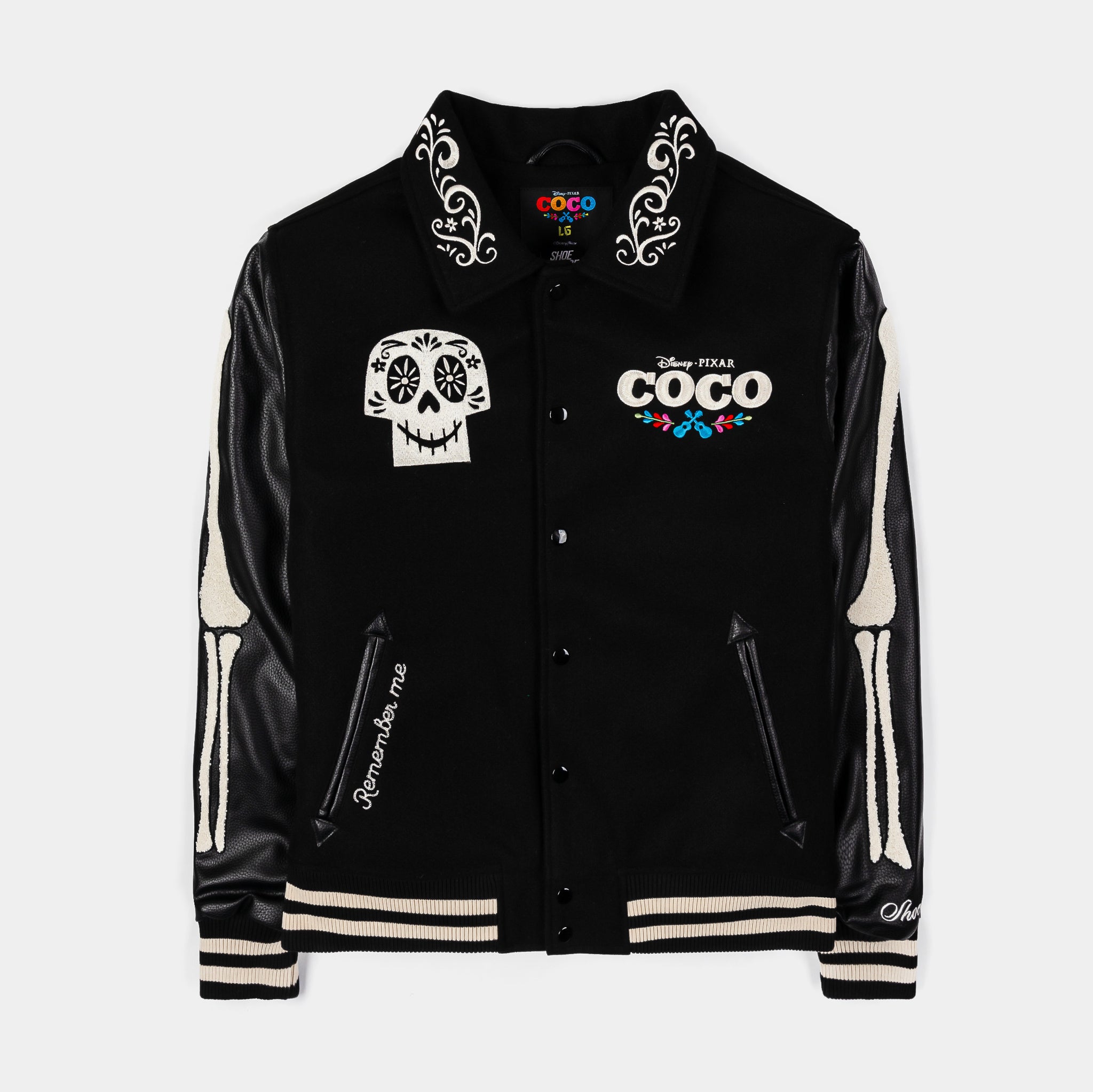 Shoe Palace SP x Coco Skeleton Varsity Mens Jacket Black Cream 