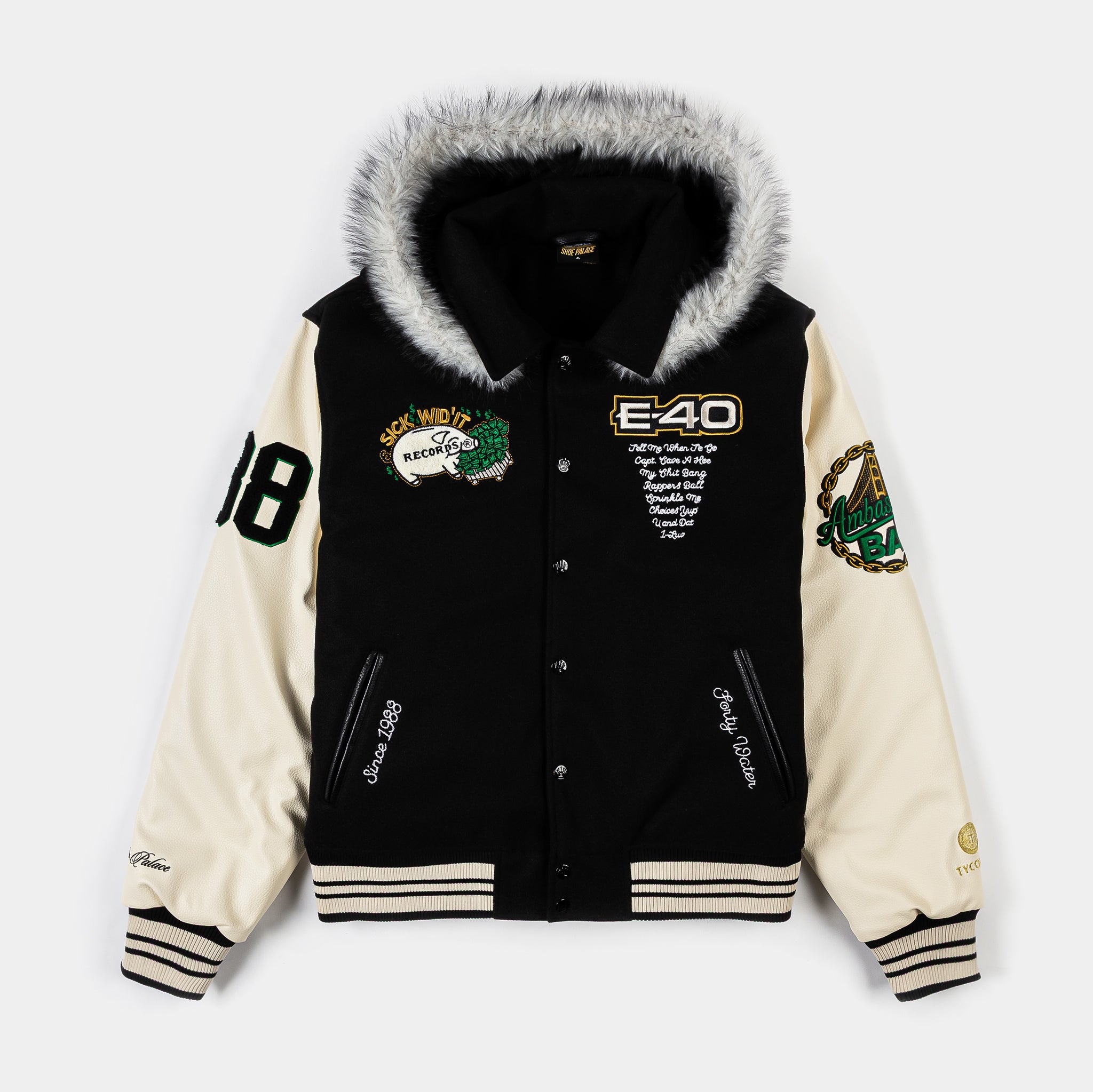 Shoe Palace SP x E-40 Anniversary Varsity Mens Jacket Black Cream