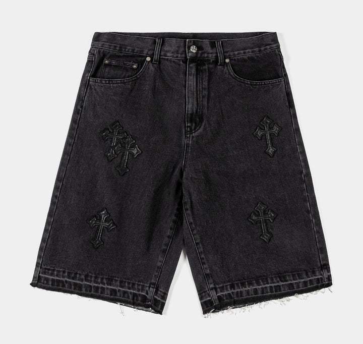 Maison Article Double Knee Washed Mens Shorts Black MADKS201