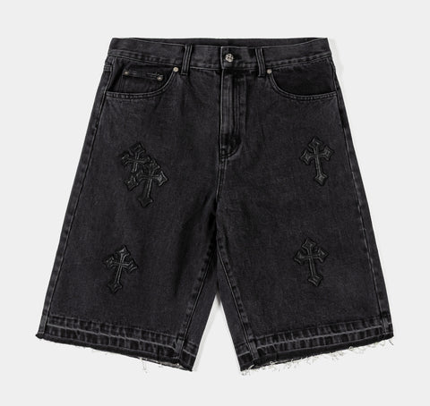 Maison Article Cross Patch Denim Mens Shorts Black MADS209 – Shoe